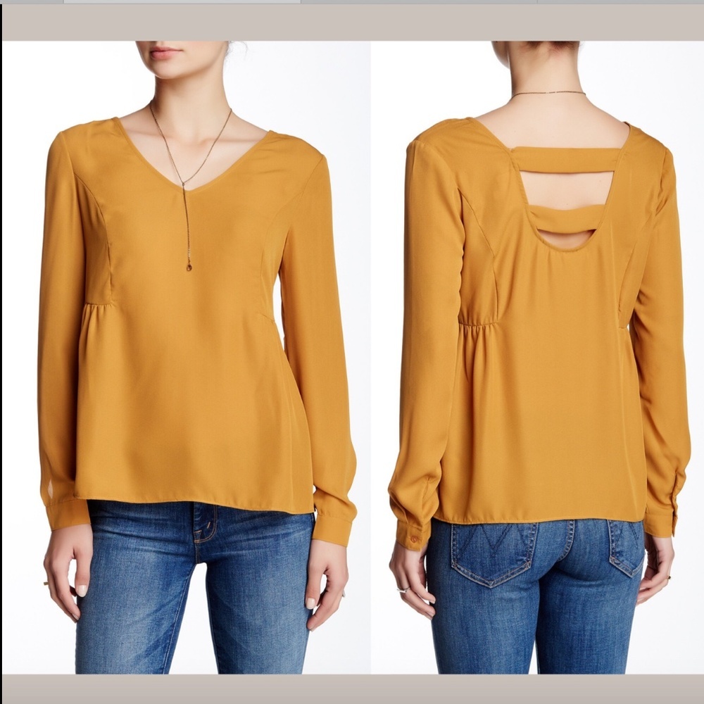 NWD $58 Olive & Oak Back Panel V-Neck‎ Chiffon Blouse in Yellow [ Small ] #3232